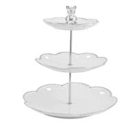 ESSMOKO Alzatina per dolci Piatto da frutta in ceramica a più livelli per soggiorno uso domestico vassoio per snack frutta secca caramelle dessert argento 3 livelli