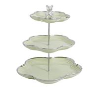 ESSMOKO Alzatina per dolci Vassoio per frutta e caramelle frutta secca e pasticceria set di contenitori in ceramica a più livelli verde con finiture argentate 3 livelli
