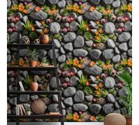ESSMOKO Carta da Parati autoadesiva impermeabile in PVC con stile pastorale in pietra decorazione della stanza mobili ristrutturazione ombre floreali tra le ghiaie 45 * 500cm