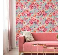 ESSMOKO Carta da Parati idrosol con fiori colorati soggiorno camera da letto ufficio sfondo decorazione adesivo da parete fiore di peonia rosa 45 * 600cm