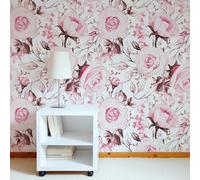 ESSMOKO Carta da Parati idrosol con fiori e piante colorate per soggiorno camera da letto ufficio sfondo decorazione adesivo da parete peonia rosa 45 * 600cm