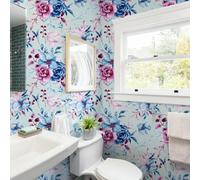 ESSMOKO Carta da Parati idrosol con fiori e piante colorate per soggiorno camera da letto ufficio sfondo decorazione adesivo da parete peonia rossa e blu 45 * 600cm