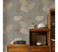 ESSMOKO Carta da Parati idrosol con fiori e piante colorate per soggiorno camera da letto ufficio sfondo adesivo decorativo da parete foglie di piume grigie 45 * 600cm