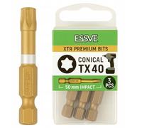ESSVE XTR - Punte per avvitatore a percussione Torx, punte professionali di alta qualità, TX20, TX25, TX30, TX40, resistenti agli impatti per la massima durata, lunghezze 25 mm e 50 mm, set da 3 pezzi