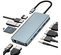 Estación de Acoplamiento USB-C, Concentrador USB-C 12 en 1, Adaptador de 3 Monitores tipo C a 4K HDMI+VGA dual, Estación de Acoplamiento para Portátil Multipuerto 100W PD, 3*USB3.0+USB2.0, 1000M RJ45