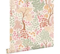 ESTAhome carta da parati alberi e fiori terracotta, rosa e verde 50 x 900 cm