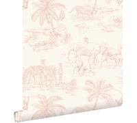 ESTAhome carta da parati animali della giungla rosa tenue e bianco 50 x 900 cm