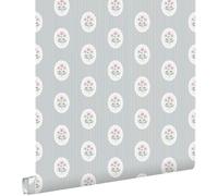 ESTAhome carta da parati fiori e righe blu 50 x 900 cm