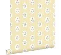ESTAhome carta da parati fiori e righe giallo 50 x 900 cm