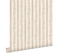 ESTAhome carta da parati fiori e righe marrone e beige 50 x 900 cm