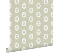 ESTAhome carta da parati fiori e righe verde 50 x 900 cm