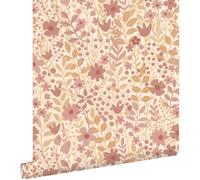 ESTAhome carta da parati fiori viola, verde e terracotta 0.53 x 10.05 m