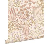 ESTAhome carta da parati foglie e fiori beige, rosa e viola 50 x 900 cm