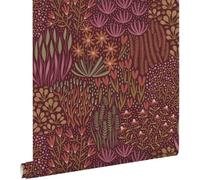 ESTAhome carta da parati foglie e fiori viola e terracotta 50 x 900 cm