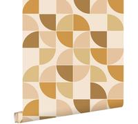 ESTAhome carta da parati ornamento rétro marrone, beige e giallo ocra 50 x 900 cm