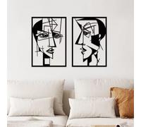 ESTART 2 pezzi astratti amanti facce decorazione da parete in metallo, moderna minimalista linea geometrica da appendere alla parete, sculture da parete in metallo nero per casa, soggiorno, camera da