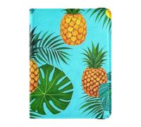 Estate Ananas Palm Flower Blue Leather decorativo portafoglio da viaggio donna porta passaporto vaccino custodia protettiva custodia da viaggio portafoglio passaporto impermeabile, Estate Ananas fiore