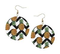 Estate Ananas Stampa Piercing Rotondo Orecchini In Pelle Set 1 Paio di Eleganti Orecchini In Pelle Penzolare Cerchio Per Le Donne Gioielli Regali, One Size, Poliestere
