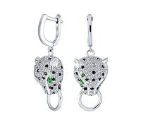 Estate Art Deco Style Animali Macchiati Nero Bianco Gatto Pantera Occhio Verde Cubic Zirconia Pave CZ Lever Back Pendenti Goccia Per Donne Argento Placcato Ottone
