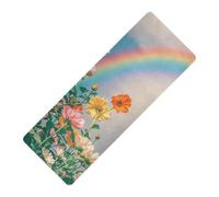 Estate Bianco Rosa Margherite Arcobaleno stampato non tossico yoga mat gomma naturale antiscivolo, con borse tapete para ejercicio 71x26 pollici per la casa