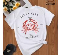 Estate C-suite! La t-shirt in cotone con vento oceanico è arrivata con un'atmosfera estiva e un tocco di stile "OCEAN CITY", un tema super accattivante, con un bicchiere di vino in mano, un granchio r