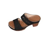 Estate delle donne Nuovo Fondo Spessore Romano Retro Pendenza Tacco Hollow Tempo Libero Cento Con Pantofole Infradito Pantofole per le Donne Cotone, Nero , 37.5 EU