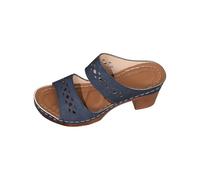 Estate delle donne Nuovo Fondo Spessore Romano Retro Pendenza Tacco Hollow Tempo Libero Cento Con Pantofole Infradito Pantofole per le Donne Cotone, Blu, 37.5 EU