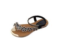 Estate delle donne Open Toe Decorazione Fiore Un Piede Staffetta Con Trapano Casual Confortevole Sandali Piatti Sandali Donna Taglia 36, Nero , 6 UK 3X-Narrow