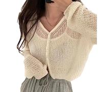 Estate Donna Cardigan Primavera Autunno Protezione Solare Abbigliamento Cardigan Giacca Donna Lavorato A Maglia Maglione Sottile Cappotto Sciolto Tops, White, L