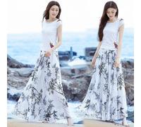 Estate Donna Floreale Chiffon Stampato Maxi Pieghe Boemia Loose Spiaggia Casual