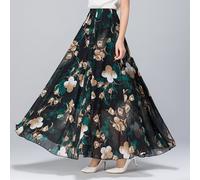 Estate Donna Floreale Chiffon Stampato Maxi Pieghe Boemia Loose Spiaggia Casual