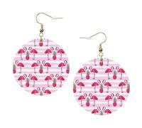 Estate Fenicottero Tropicale E Ananas Stampa Piercing Rotondo Orecchini In Pelle Set 1 Paio di Eleganti Orecchini In Pelle Pendenti Cerchio Per Le Donne Gioielli Regali, One Size, Poliestere