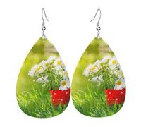 Estate Fiori Floreali Margherite Orecchino In Pelle Per Le Donne A Goccia Penzolare Stampato Accessori Di Modo Us, Misura unica, Pelle