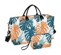 Estate Foglie di Palma Verde Arancione Decorativo Carry On Tote Bag Gym Tote Bag con Toiletry Bag per Viaggi Pieghevole bolsas para viajar en avion de mujer
