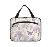 Estate Fresco Fiore Farfalle Viola appeso articoli da toeletta borsa da viaggio con gancio, accessori di design borsa per il trucco per i viaggiatori campeggio maletín para maquillaje L, Estate Fresco