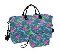 Estate Neon Flamingo Coconut Tree Blu Grande Viaggio Duffel Bagaglio Carry On Tote Bag Sport Gym Bag con Toiletry Bag per Aereo Viaggi Impermeabile Bolsa de lona para