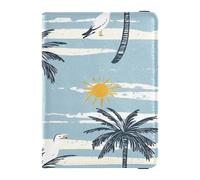 Estate Palme Blu Stripe Porta passaporto in pelle per viaggio per viaggio Vaccino Card Holder Cover Combo Carino passaporto Libro per le donne Ultra Sottile, Palme estive strisce blu, 1 size