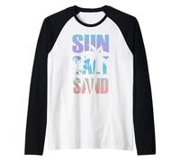 Estate, Sole, Spiaggia, Mare. Sabbia di Sale Solare Maglia con Maniche Raglan