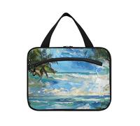 Estate Spiaggia Blu Mare Bella Sunshine Verde Alberi di Cocco Onda Surf Appeso Trucco Borsa da Viaggio con gancio, Designer Necessities Makeup Bag per Viaggiatore Lavoro estuche de maquillaje para