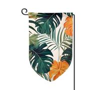 Estate tropicale Fiore hawaiano Foglie di palma Stampe Bandiere da giardino primaverile 12 pollici x 18 pollici Bandiera da giardino da giardino Bandiera da giardino autunnale Bandiera da esterno Deco