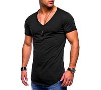 Estate Uomo T-Shirt Top Manica Corta Manica Corta a V Colore Slim Fit T-Shirt Muscolare Tee Shirt Shirt Shirt, Nero , XXL