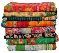 Estationeryhouse Copriletto indiano vintage Kantha fatto a mano, reversibile, in tessuto di cotone, trapunta BOHEMIAN (1)