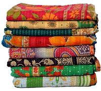 Estationeryhouse Copriletto indiano vintage Kantha fatto a mano, reversibile, in tessuto di cotone, trapunta BOHEMIAN (5)