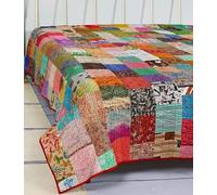 Estationeryhouse Copriletto indiano vintage patchwork kantha fatto a mano in tessuto di seta BOHEMIAN trapunta (274,3 x 274,3 cm)