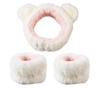 ESTCNK Orso Orecchio Peluche Wristband Fascia Lavaggio Viso Ragazza Assorbente Hairband per Doccia