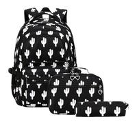 ESTCNK Zaino scuola con borsa per il pranzo e astuccio per matite, Nero