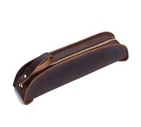 ESTDKMNOS Astuccio per matite in pelle vintage, Astuccio for penne e matite in pelle con cerniera Multicolor 215x45x50mm(Coffee)
