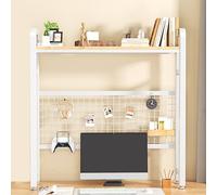 ESTDKMNOS Libreria da scrivania regolabile, Libreria da scrivania Bianco Nero, 2 Ripiani/3 Ripiani, 55-115 cm(White,2-Tier 55cm(21.6in))