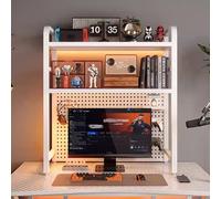 ESTDKMNOS Libreria da scrivania regolabile, Libreria da tavolo in metallo a 2 livelli con pannelli forati bianchi di varie dimensioni(75x20*68cm)