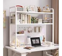 ESTDKMNOS Libreria da scrivania regolabile, Scaffale for libreria da tavolo a 2/3 livelli con pannello perforato, nero, bianco, dimensioni multiple(White,95 * 20 * 98cm)